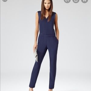 Reiss Roana Satin trim navy jumpsuit